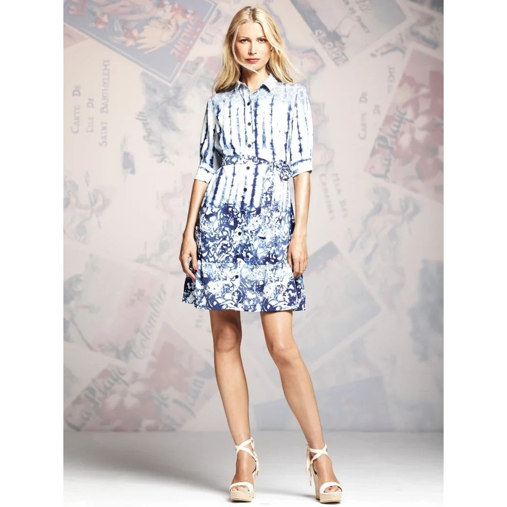 Peter Som Design Nation Shirt Dress Women 10 Multi Block Print Ruffle Hem Casual